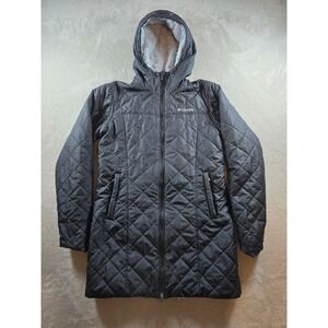 Columbia Copper Crest Jacket Coat Womens M Black Quilted Long Hood Parka Lined